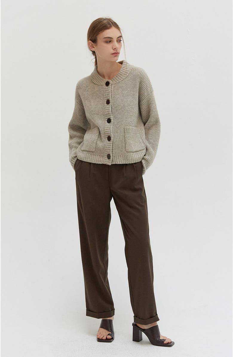 CRESCENT Crewneck Sweater Cardigan, Alternate, color, Taupe