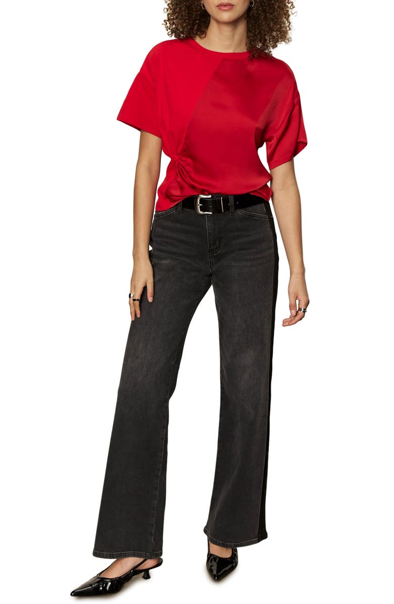 Sanctuary Satin & Cotton Gathered T-Shirt, Alternate, color, Cherry Lacquer Red