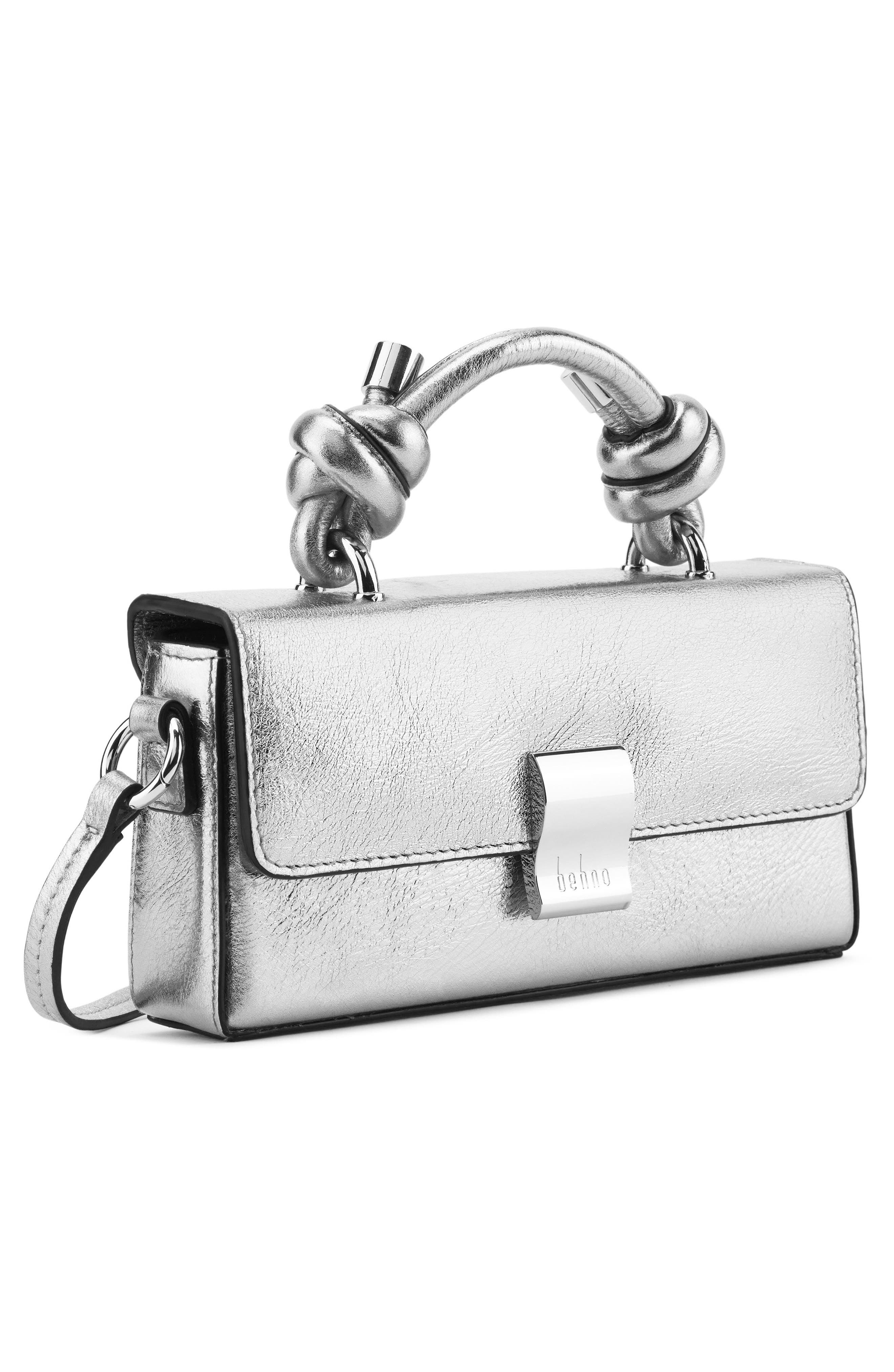 behno Micro Mary Soft Metallic Leather Crossbody Bag, Alternate, color, Silver