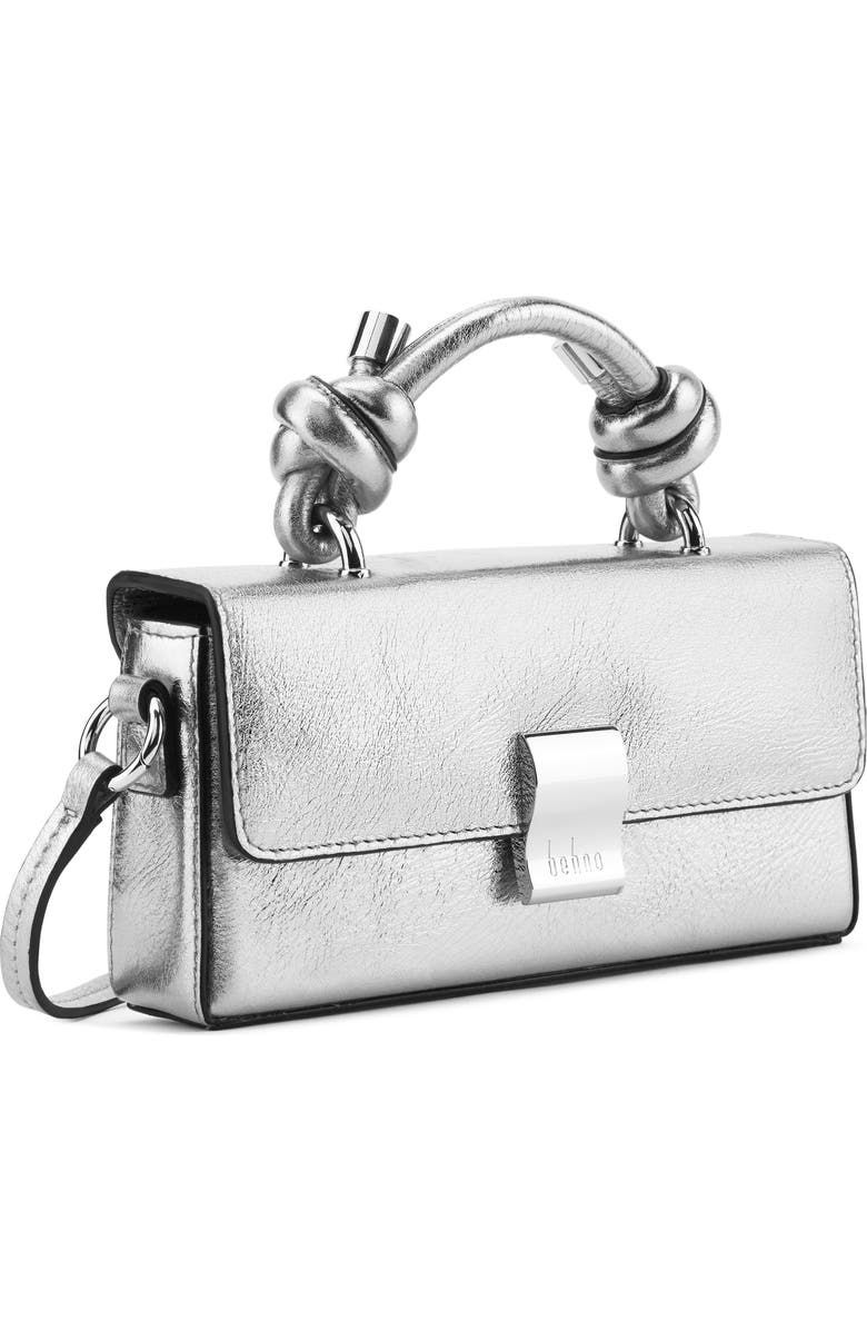 behno Micro Mary Soft Metallic Leather Crossbody Bag, Alternate, color, Silver