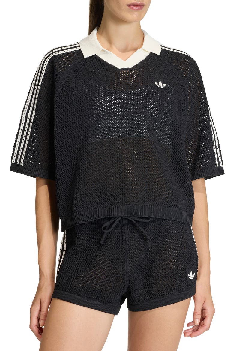 Open Stitch Polo, Main, color, BLACK