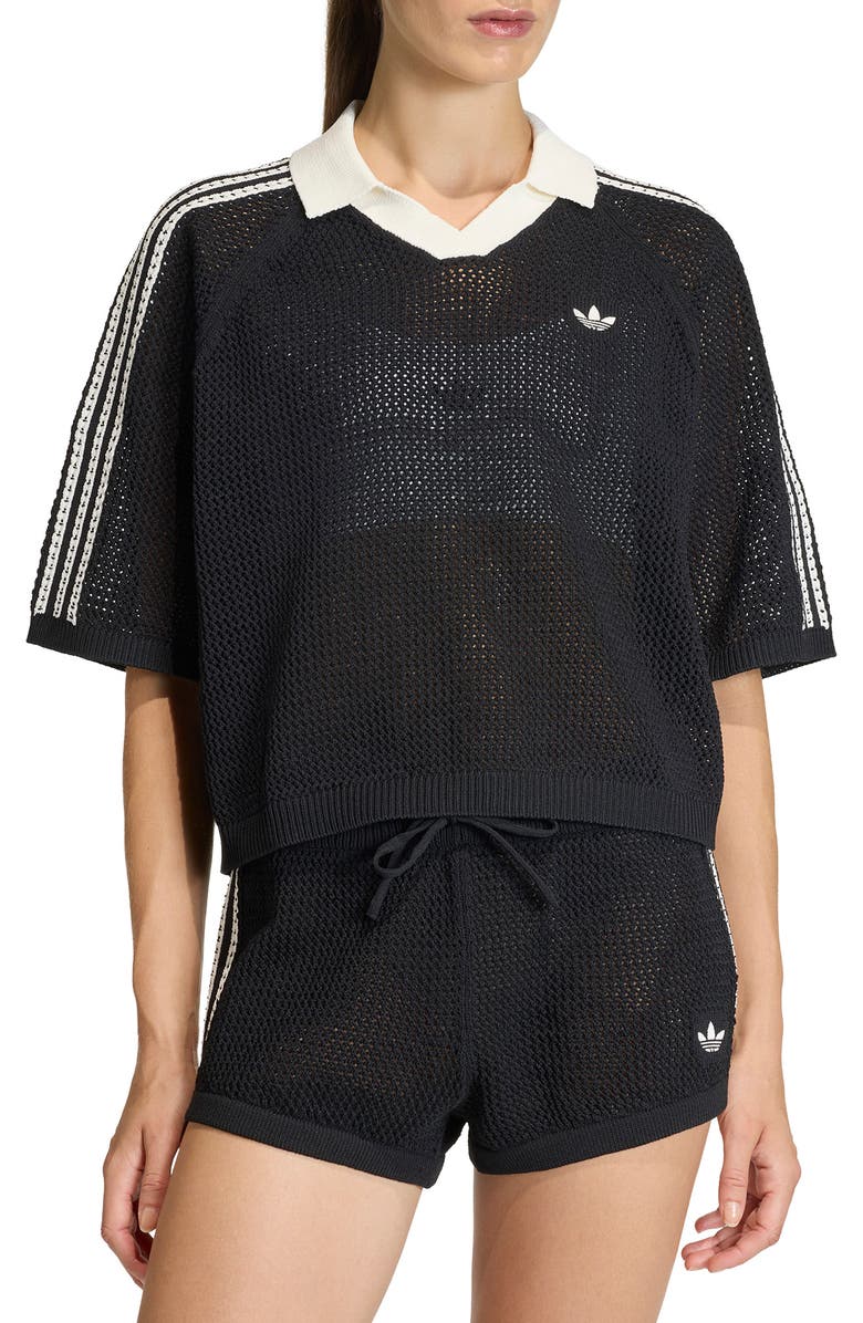 adidas Originals Open Stitch Polo, Main, color, Black