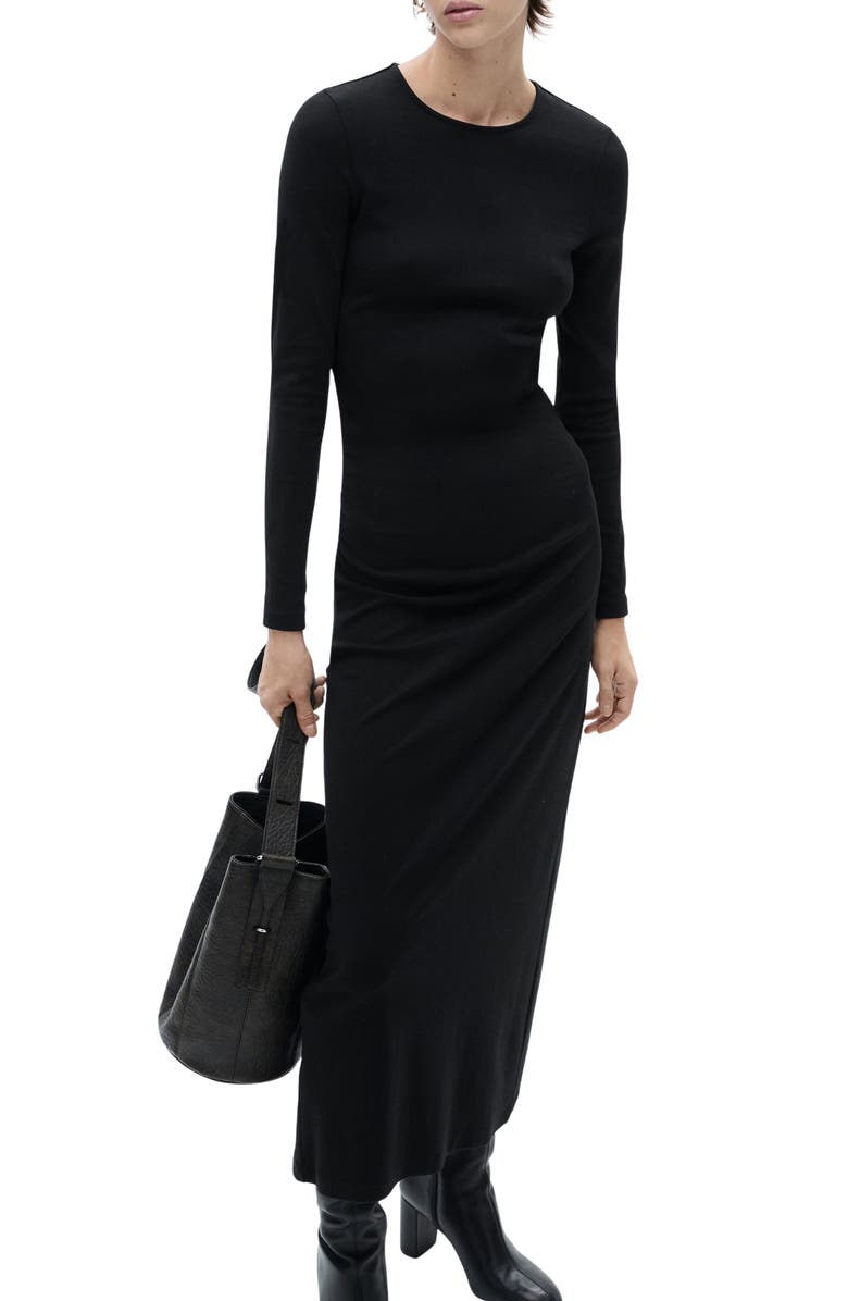 MANGO Long Sleeve Stretch Cotton Midi Dress, Main, color, 