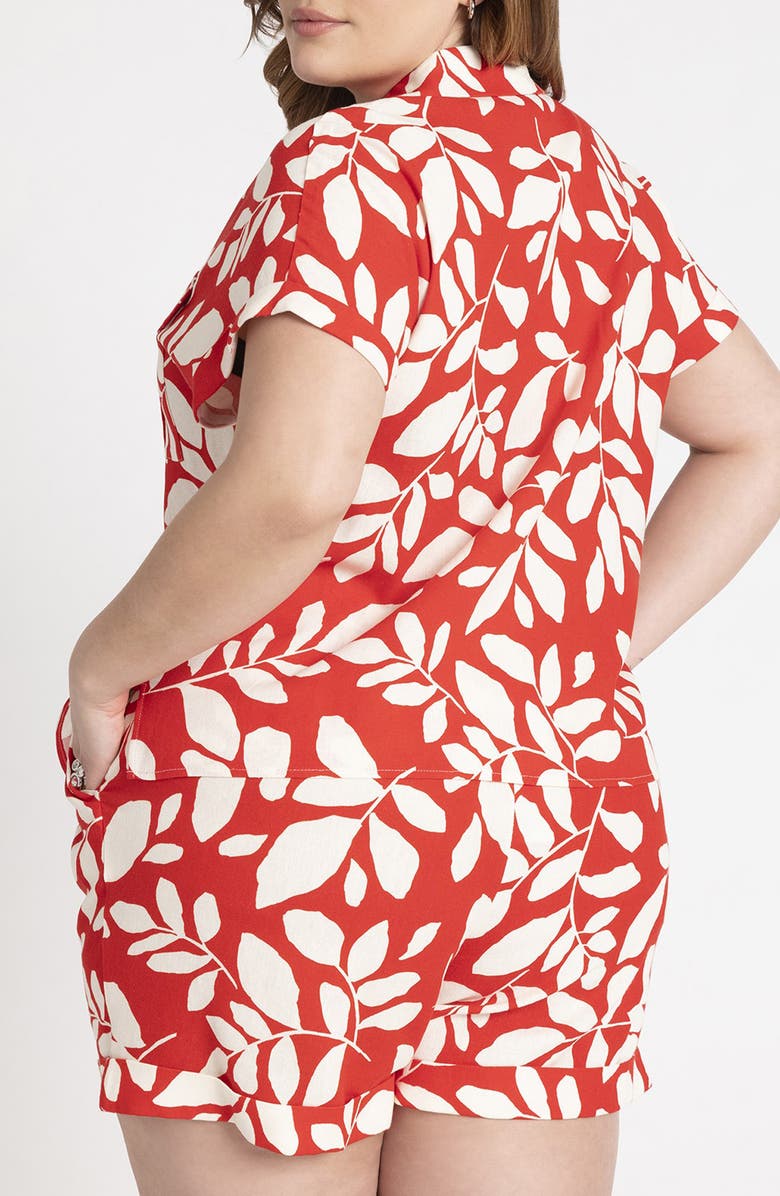 ELOQUII Floral Short Sleeve Linen Blend Utility Button-Up Shirt, Alternate, color,