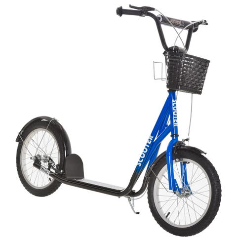 Youth Kick Scooter with Adjustable Handlebars, Double Brakes, Tires, Basket, Cupholder