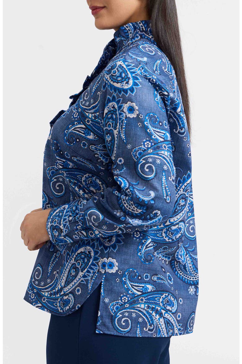 Sadie Paisley Ruffle Cotton Poplin Button-Up Shirt, Alternate, color, BLUE MULTI