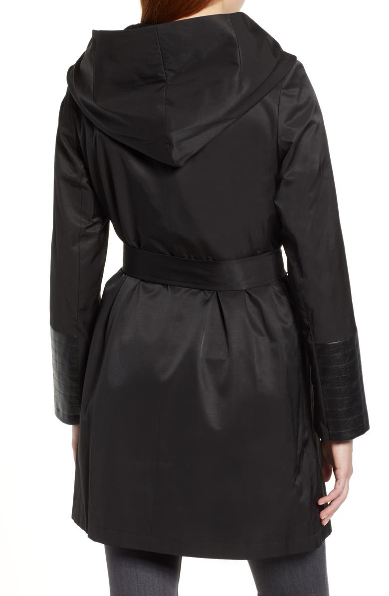 Via Spiga Faux Leather Trim Rain Jacket, Alternate, color, 