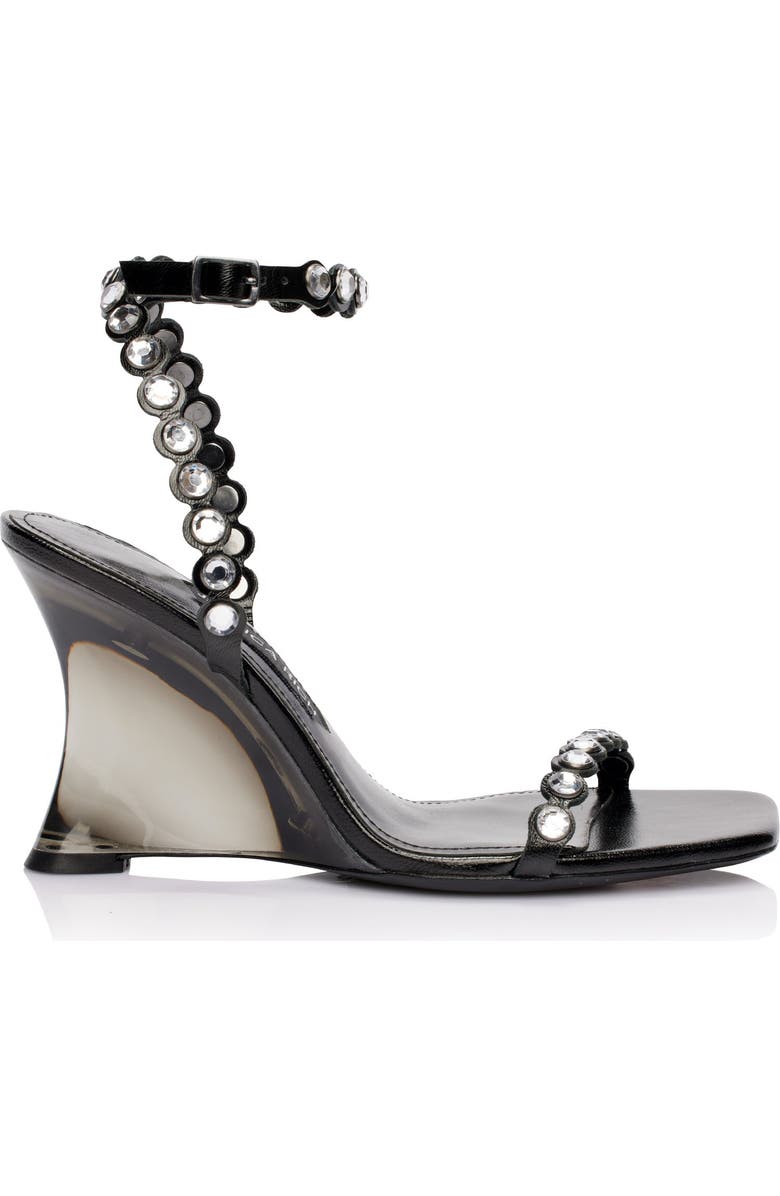 JESSICA RICH The Diamond Wedge is the latest show-stopping design from Jessica Rich. Rows of rhinestones set against an angular, Lucite wedge heel make this shoe both edgy and elegant., Main, color, Noir