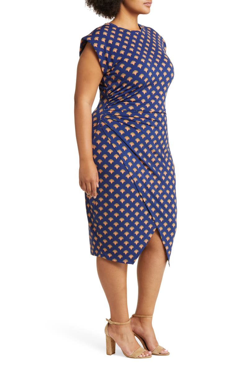Leota Fan Print Side Ruched Dress, Alternate, color,