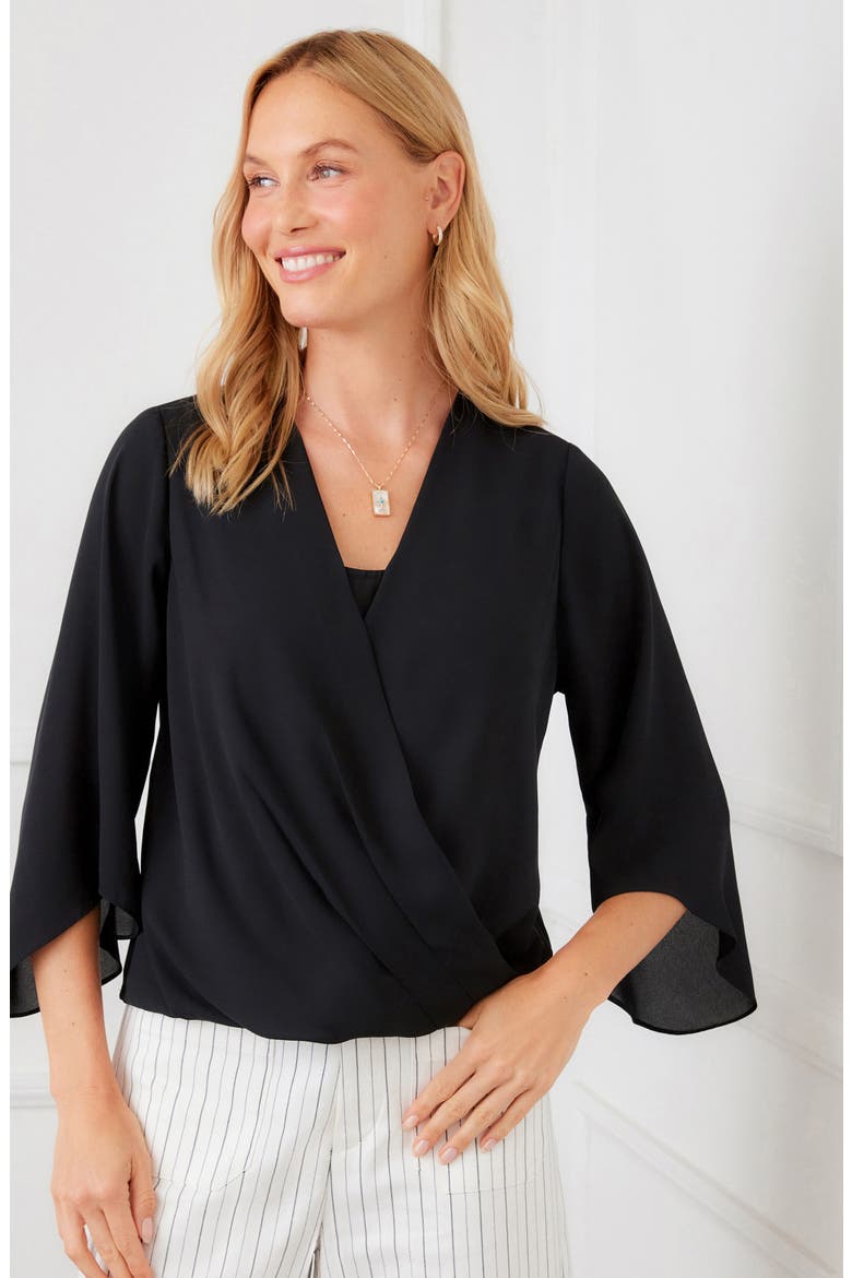 Drape Crossover Crepe Top, Alternate, color, BLACK