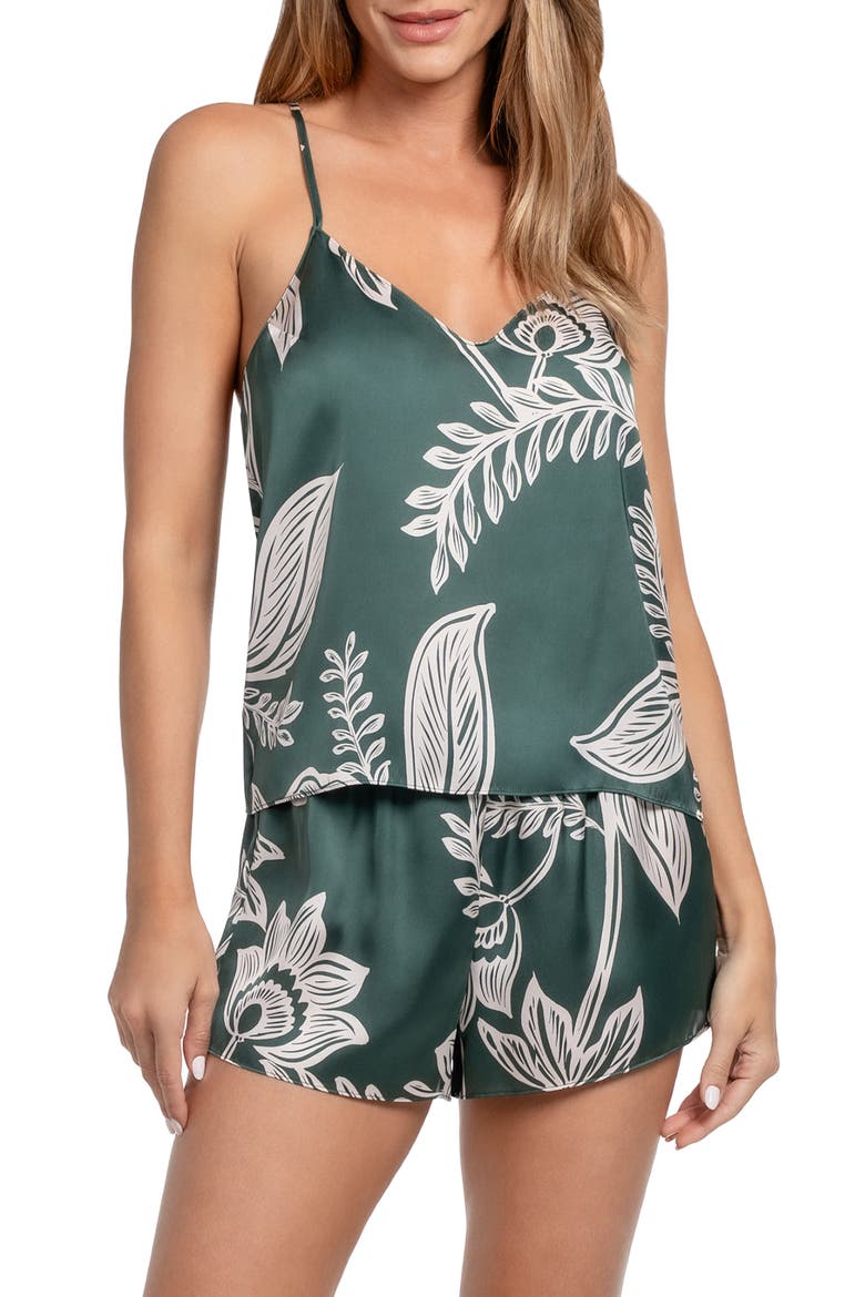 Print Satin Camisole & Tap Pajamas, Main, color, GREEN