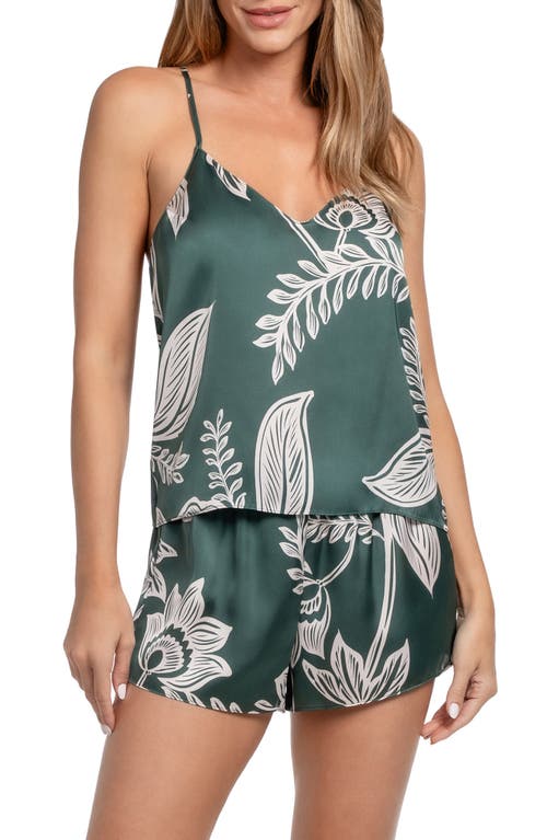 Midnight Bakery Print Satin Camisole & Tap Pajamas In Green