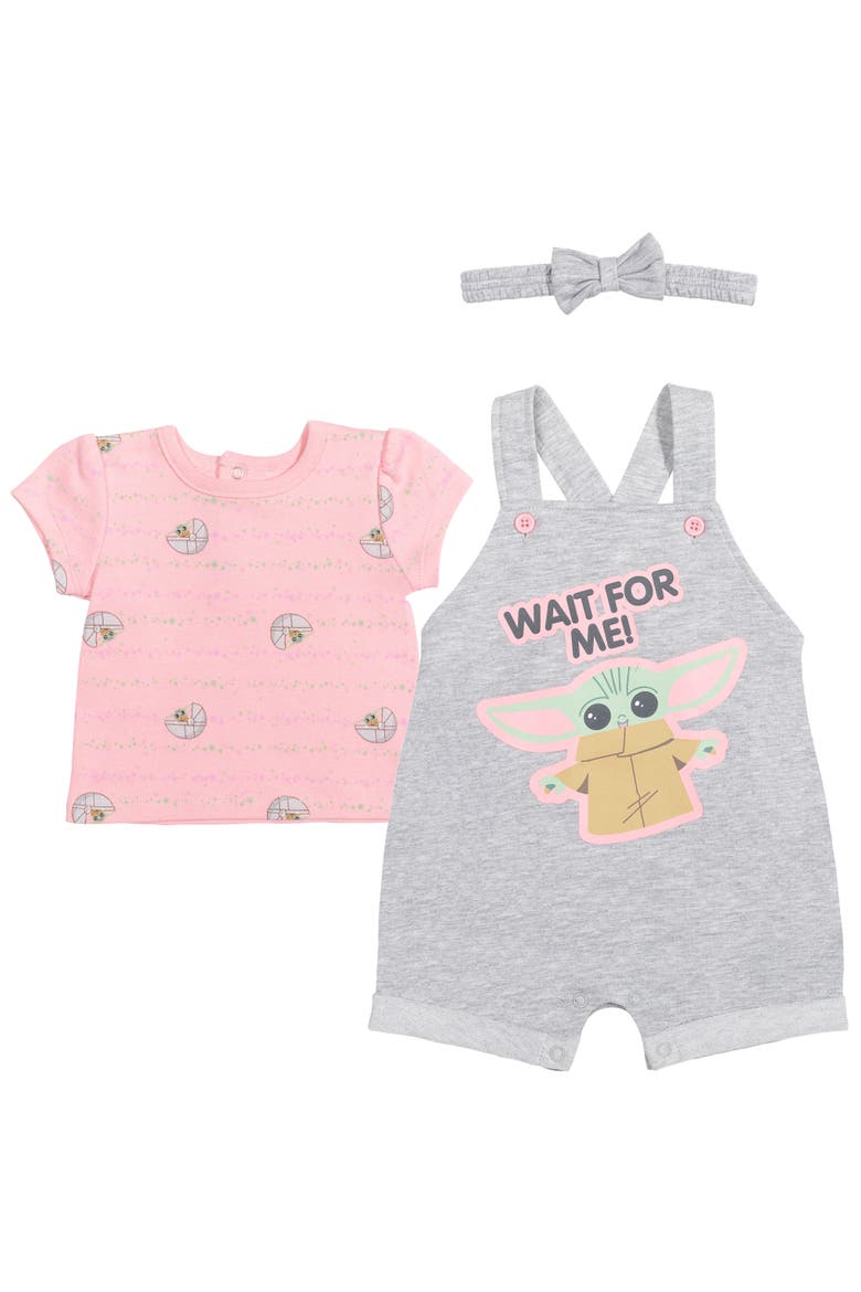 The Mandalorian Grogu Shortall and T-Shirt Set, Main, color, Grogu Pink Grey