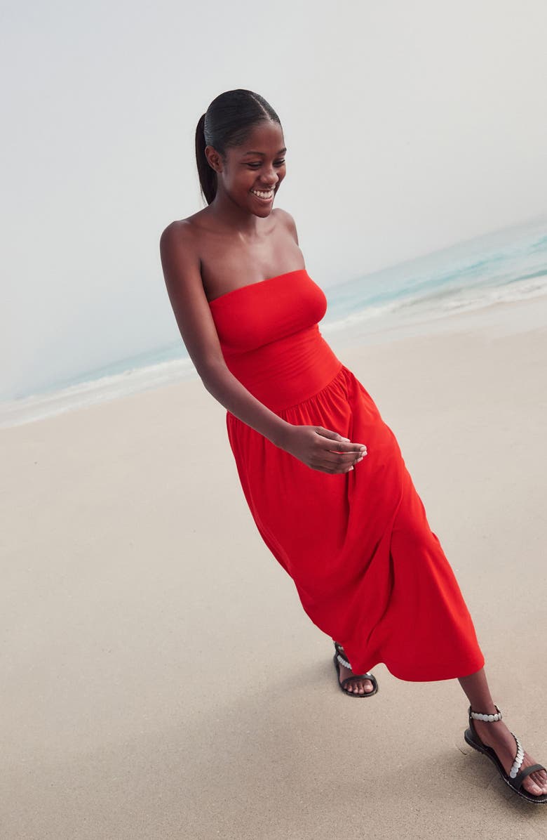 NEXT Drop Waist Strapless Maxi Dress, Alternate, color, Red