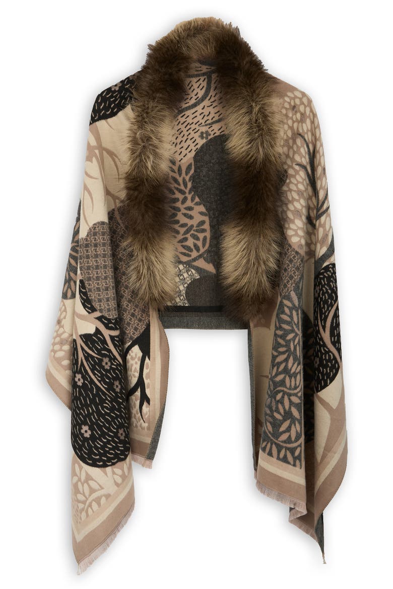 Faux Fur Trim Reversible Scarf, Main, color, BEIGE
