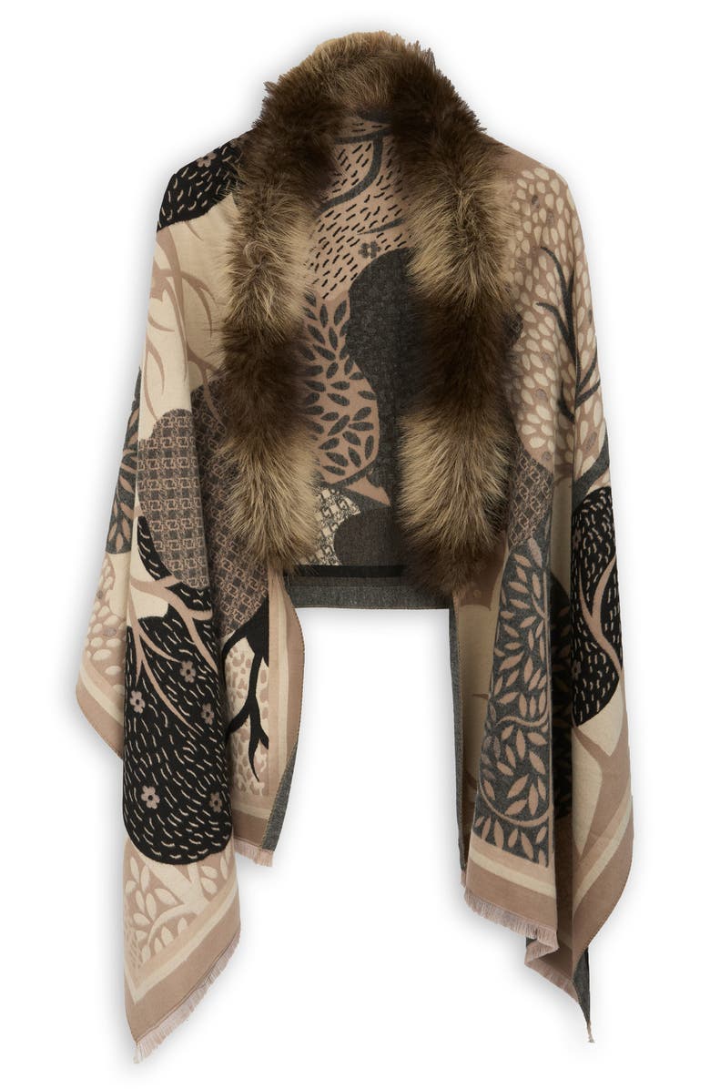 SAACHI Faux Fur Trim Reversible Scarf, Main, color, Beige
