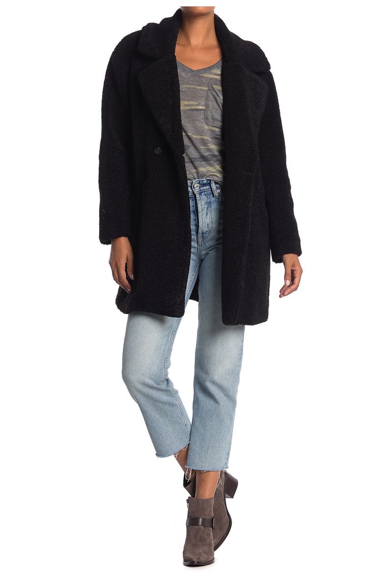 Lucky Brand Double Breasted Faux Teddy Fur Coat, Alternate, color, 