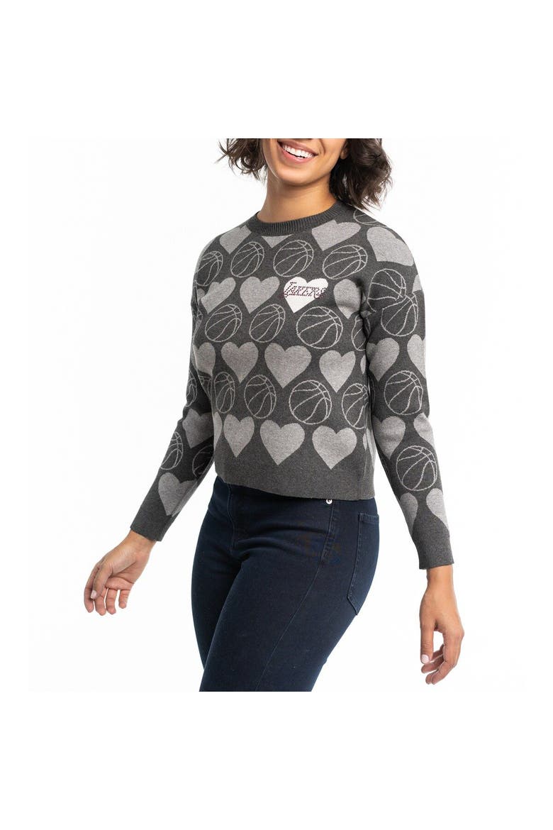 Women's Lusso Charcoal Los Angeles Lakers Basketball Love Swarovski Crystal Intarsia Pullover Sweater, Main, color, Charcoal