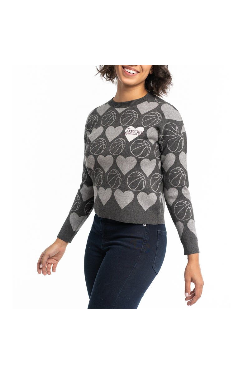 LUSSO Women's Lusso Charcoal Los Angeles Lakers Basketball Love Swarovski Crystal Intarsia Pullover Sweater, Main, color, Charcoal