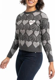 LUSSO Women's Lusso Charcoal Los Angeles Lakers Basketball Love Swarovski Crystal Intarsia Pullover Sweater