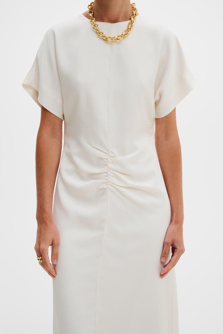 Linda Gathered Waist Midi Dress, Alternate, color, Vanilla