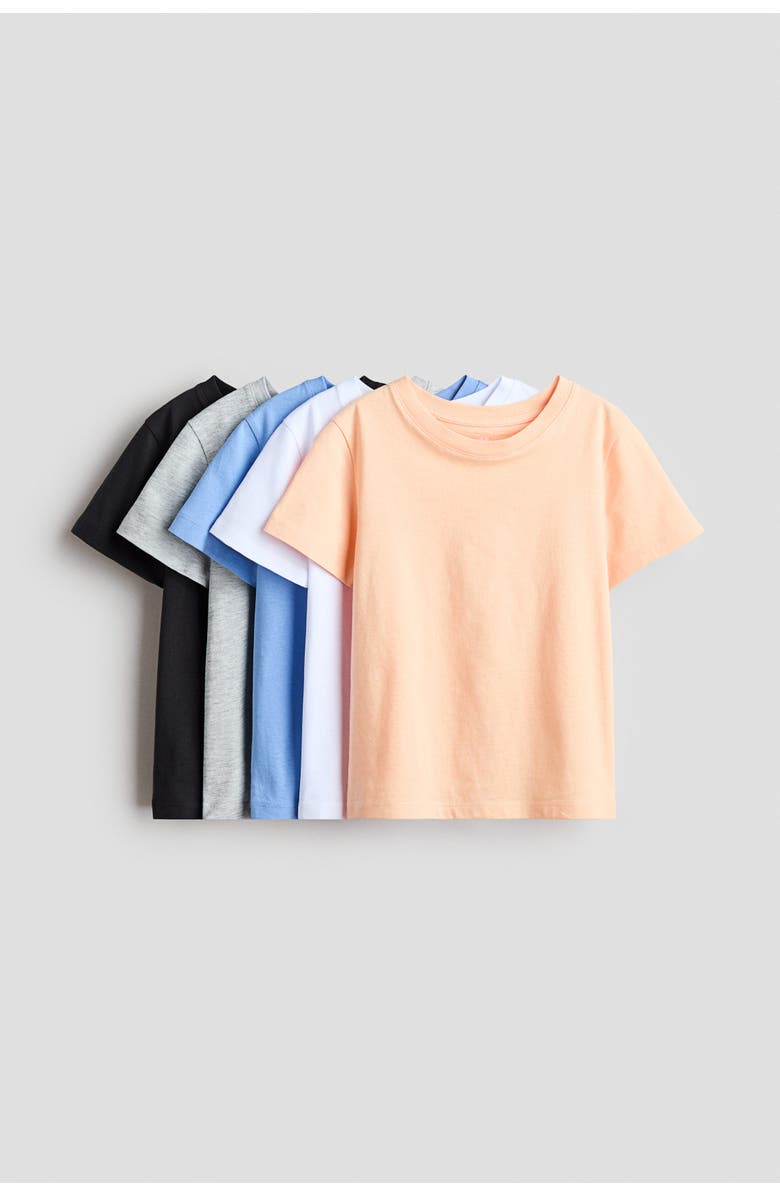 H&M 5-pack Cotton T-shirts, Main, color, Apricot/Blue