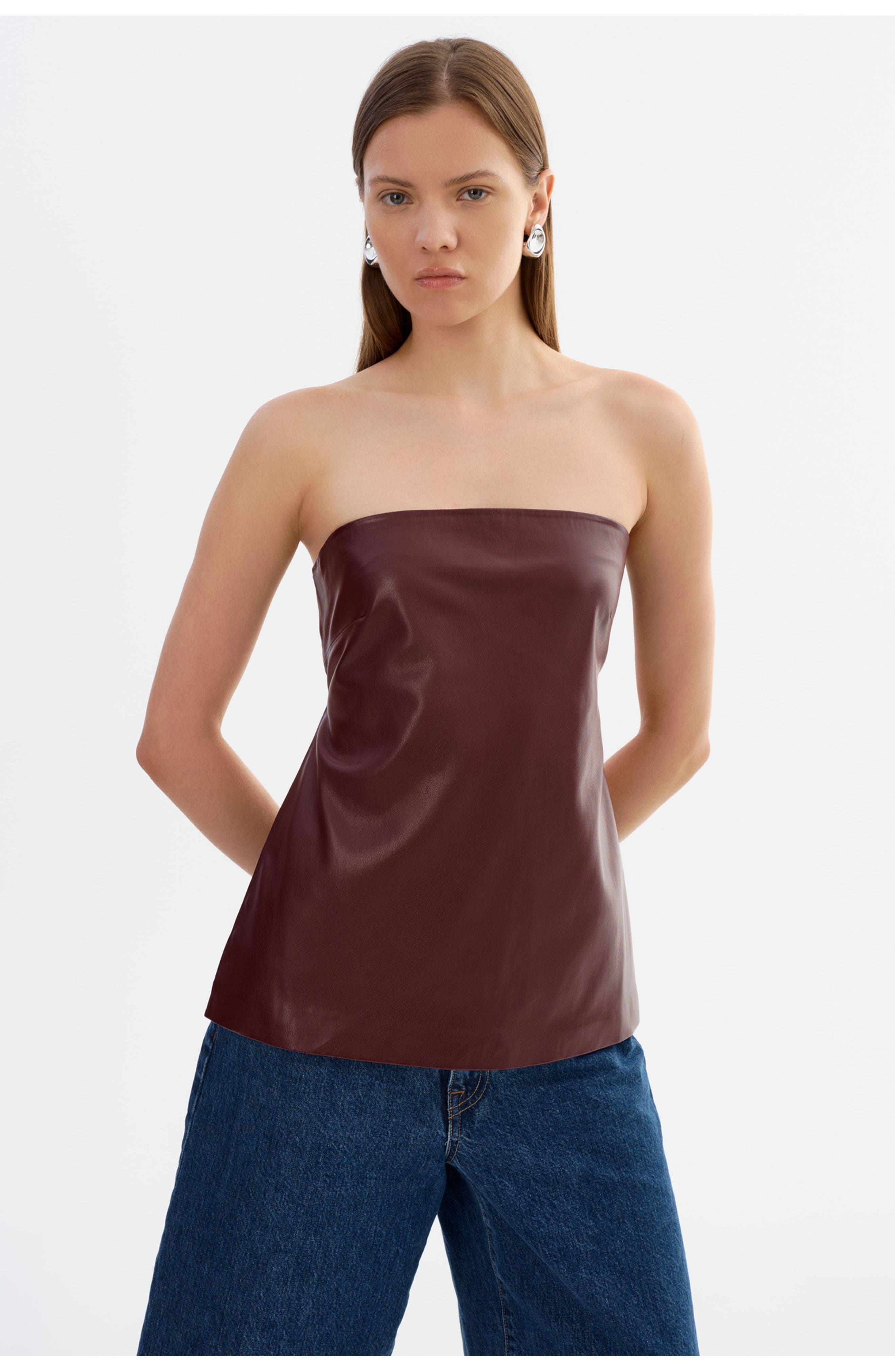 Katya | Faux Leather Open Back Strapless Top - image 5