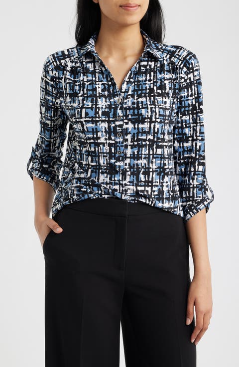 Print Roll-Tabbed Button Front Shirt