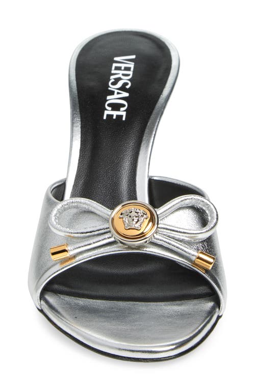 Versace Opera Bow Slide Sandal In Silverersace Gold