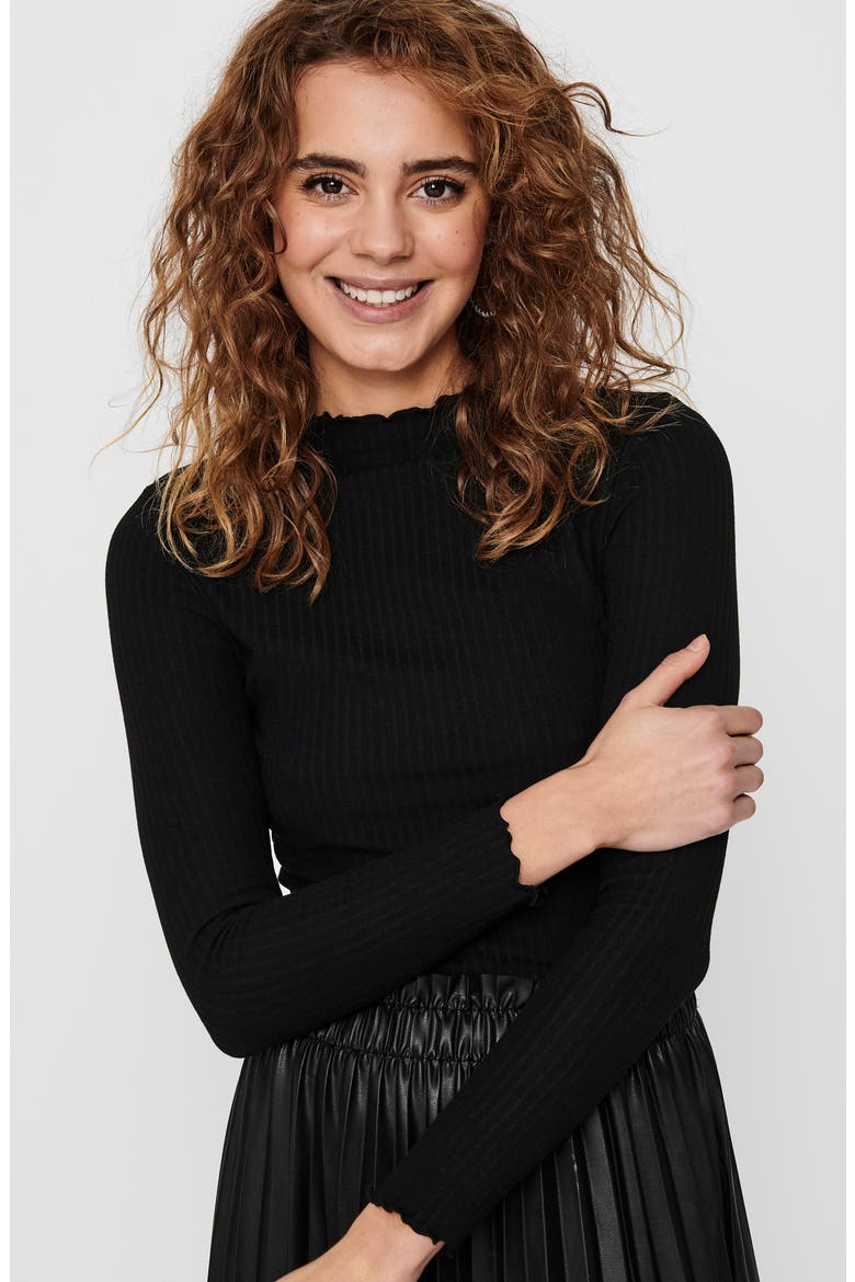 Emma Funnel Neck Ribbed Sweater, Alternate, color, BLACK
