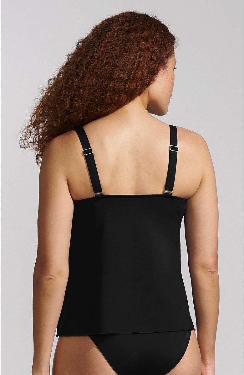 Lands' End D-Cup Chlorine Resistant V-Neck Tulip Hem Tankini Swimsuit Top with Adjustable Straps, Alternate, color, Black