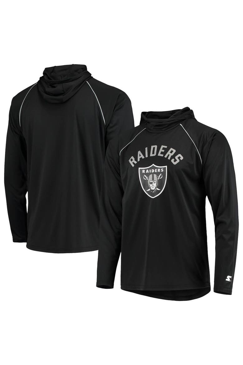 Men's Starter Black Las Vegas Raiders Raglan Long Sleeve Hoodie T-Shirt, Alternate, color, Black