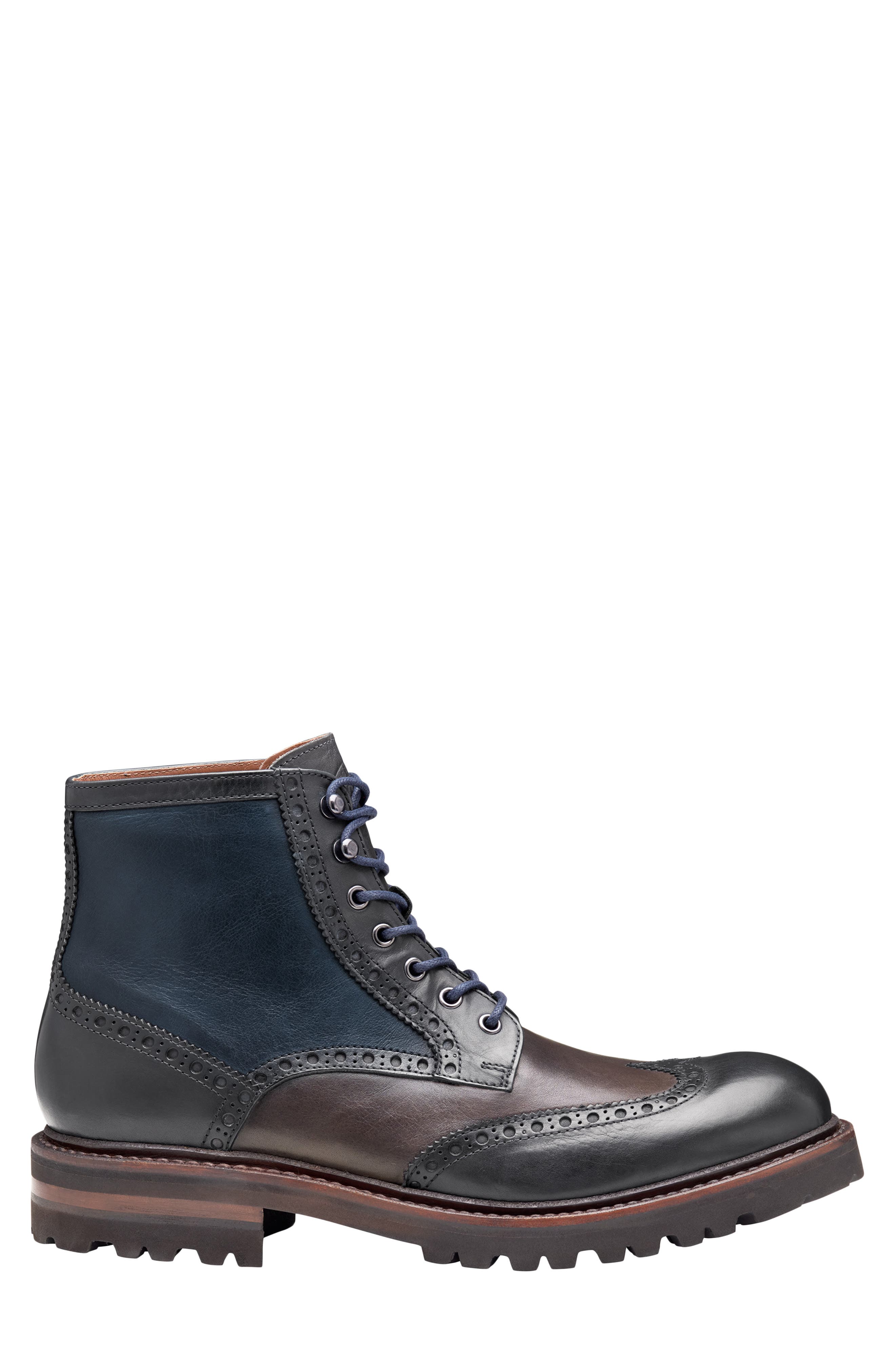 Dudley Wingtip Lug Boot, Alternate, color, NAVY MULTI HAND CALFSKIN