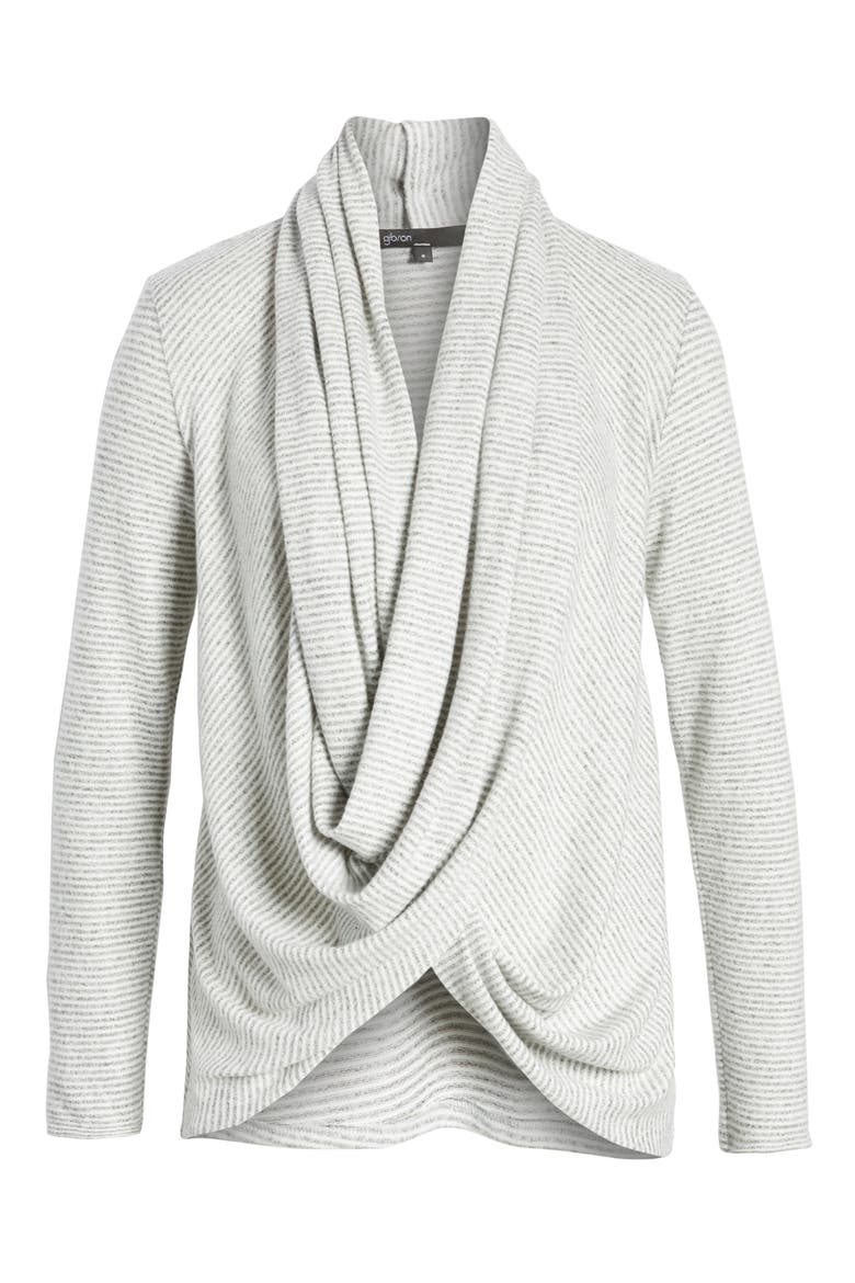 Gibson Cozy Convertible Wrap Cardigan, Alternate, color, GREY WHITE MINI STRIPE