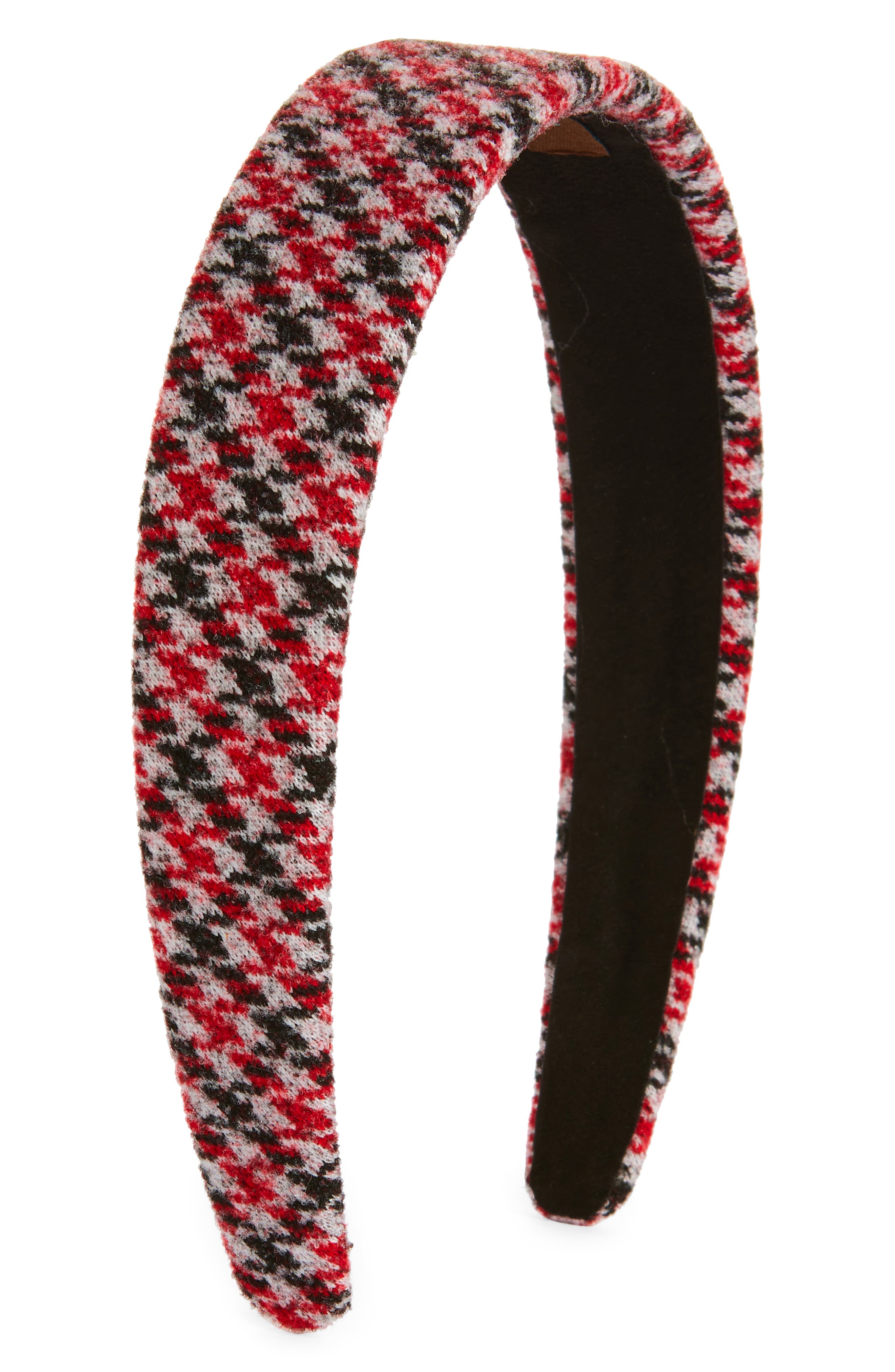 Tasha Houndstooth Plaid Headband in Cream/Red Plaid 