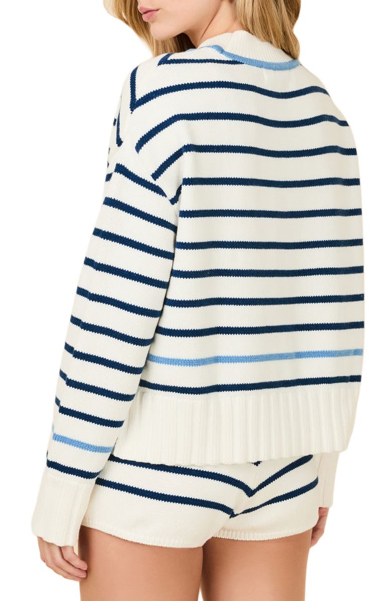 Solid & Striped The Maxine Stripe Cotton Mock Neck Sweater, Alternate, color, Maritime Navy