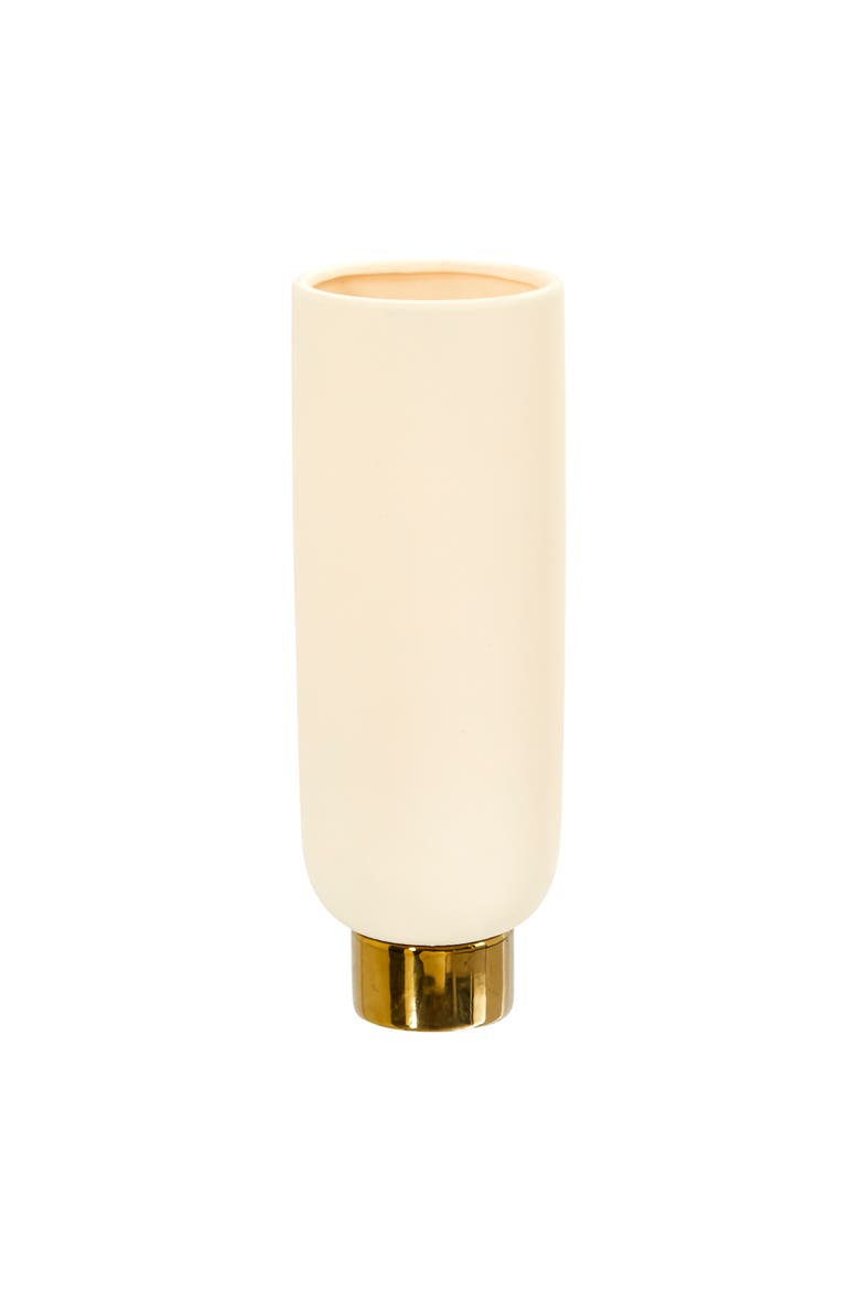 12.75-in Elegance Ceramic Cylinder Vase with Gold Accents, Main, color, White