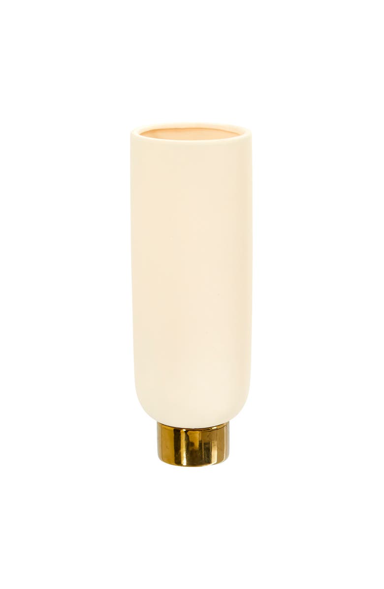 NEARLY NATURAL 12.75-in Elegance Ceramic Cylinder Vase with Gold Accents, Main, color, White