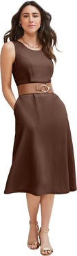 Jessica London Linen Fit & Flare Dress