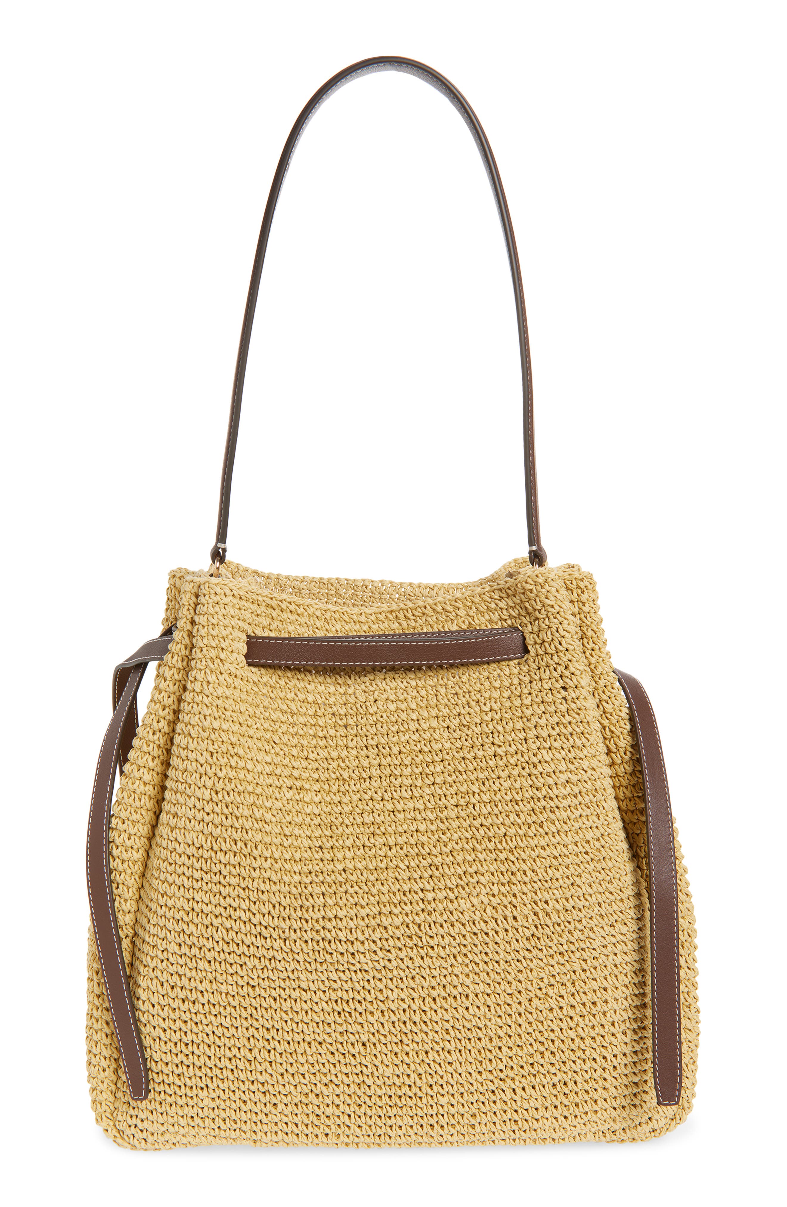 Tory Burch Large Romy Straw Bucket Bag, Alternate, color, 