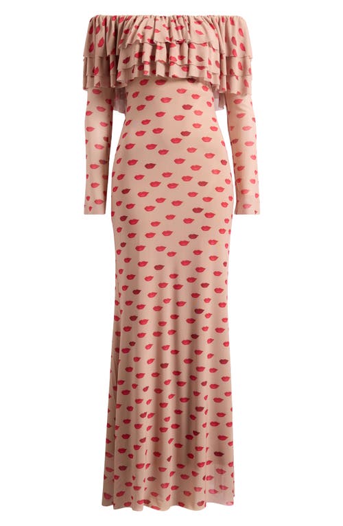 AFRM AFRM DAHLIA RUFFLE OFF THE SHOULDER LONG SLEEVE MAXI DRESS