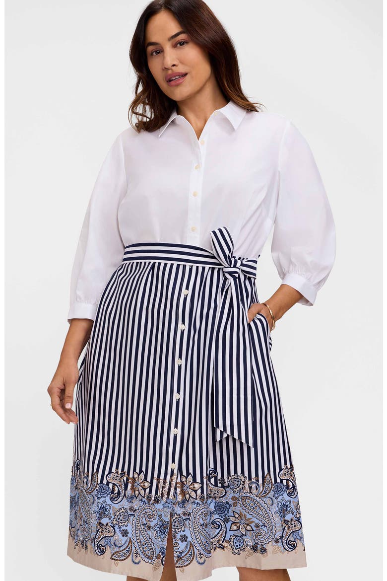 Esther Belted Stripe & Paisley Print Shirtdress, Alternate, color, WHITE MULTI