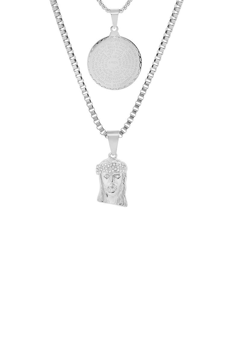 Stainless Steel Simulated Diamond 2-Piece Necklace Chain Set, Alternate, color, METALLIC