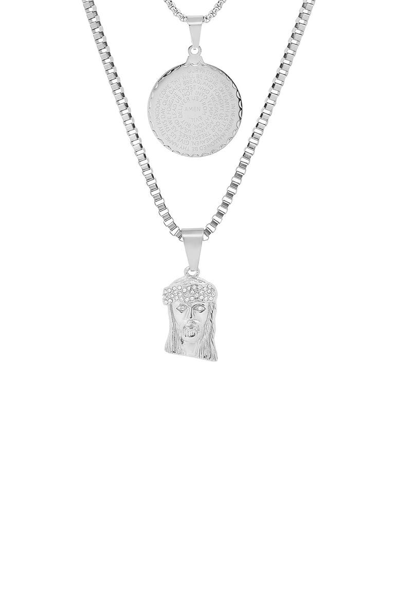 HMY JEWELRY Stainless Steel Simulated Diamond 2-Piece Necklace Chain Set, Alternate, color, Metallic