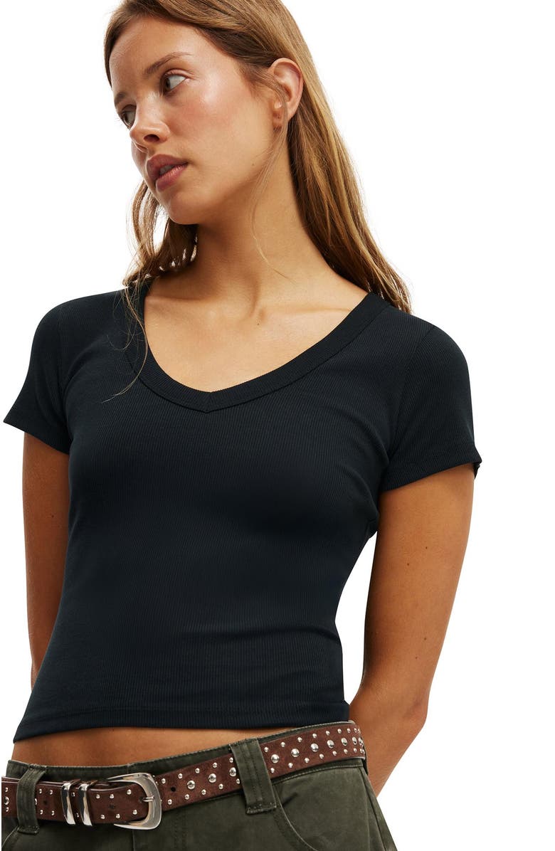 Cotton On Women's Goldie Rib V Neck Short Sleeve, Alternate, color, 