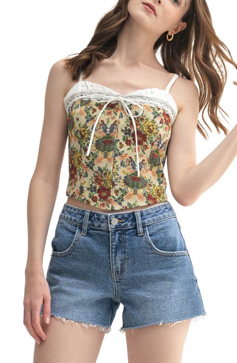Lace Trim Tapestry Corset Top