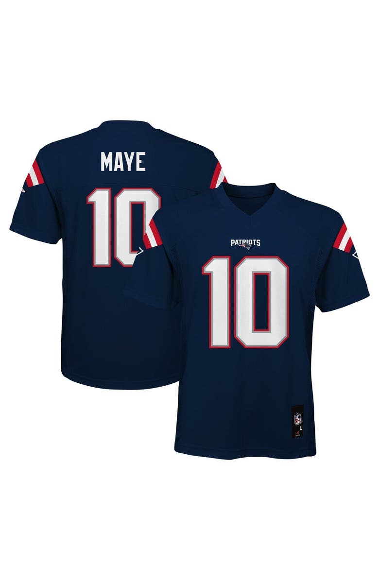Outerstuff Youth Drake Maye Navy New England Patriots Replica Player Jersey, Main, color,