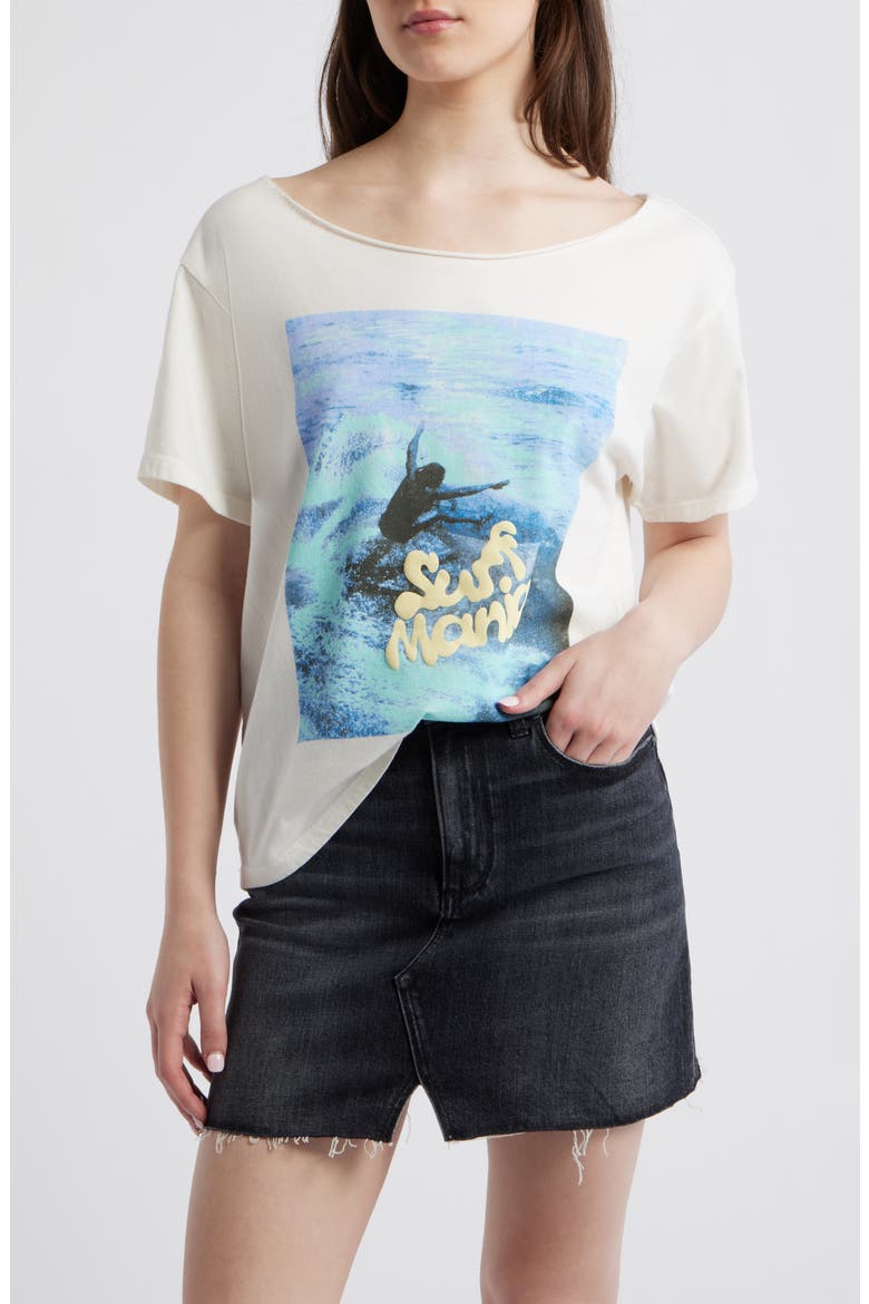 Surf Mania Off the Shoulder Graphic Tee, Main, color, VINTAGE WHITE