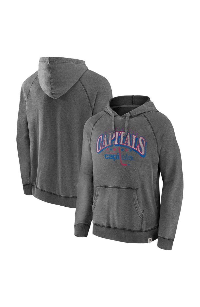 FANATICS Men's Fanatics Branded Gray Washington Capitals Heritage Broken Ice Washed Raglan Pullover Hoodie, Main, color, 