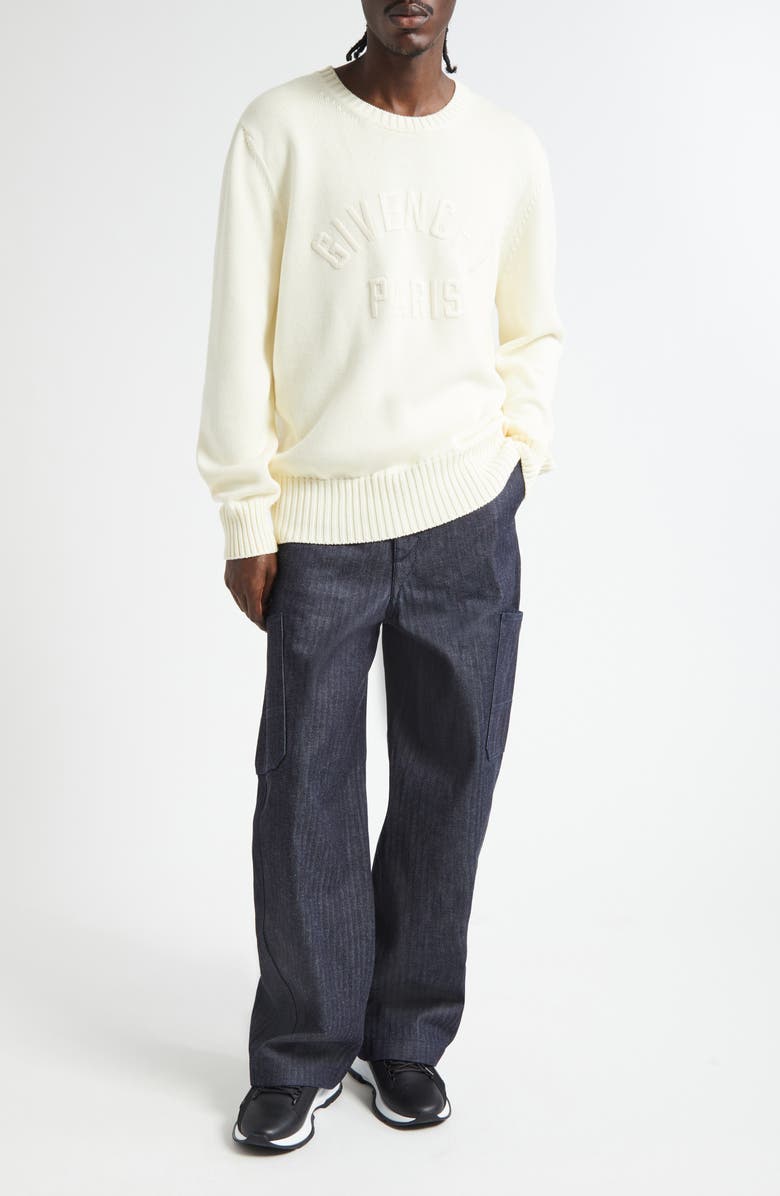 Givenchy Embroidered Logo Crewneck Sweater, Alternate, color, Ecru